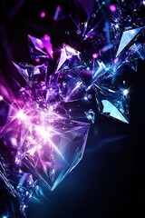 Poster - Geometric shapes with diamond-encrusted edges and glowing neon accents fill the space, creating a bold and glamorous aesthetic on a sleek black background. Perfect for text overlay