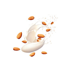 Wall Mural - Almond milk splash isolated on a transparent background.