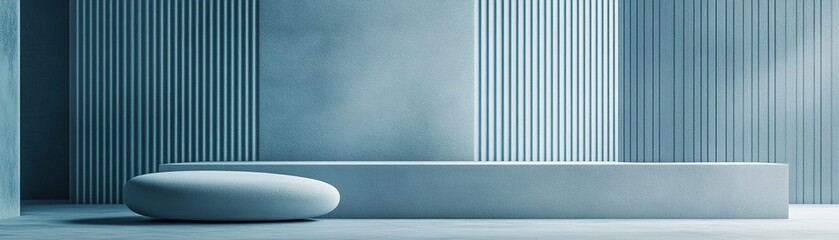 Poster - This abstract Nordic-inspired background features a softly textured wall in muted blue with gentle linear patterns, creating a tranquil atmosphere perfect for text overlay and modern design projects