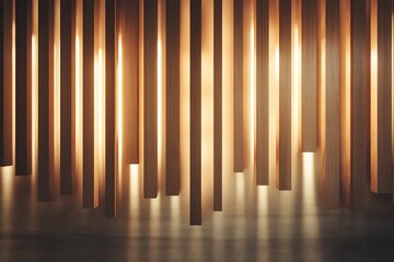 Poster - This Nordic-inspired abstract design features vertical wooden slats illuminated to create geometric patterns