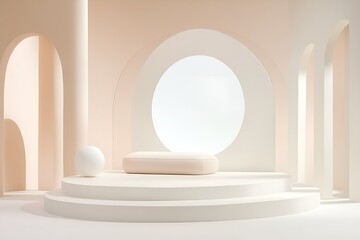 Poster - elegant architectural composition with curved arches, a circular window, a minimalist platform, and 