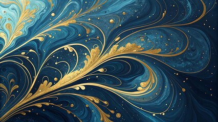 Sticker - abstract background with swirls of blue and purple and golden color