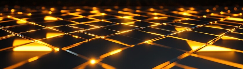 Poster - This striking design showcases a black-and-gold checkerboard pattern illuminated by neon edges, enhanced by holographic reflections against a sleek backdrop