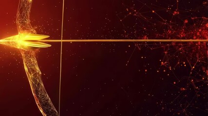 Poster - Digital hand draws bow and fires glowing arrow in futuristic animation