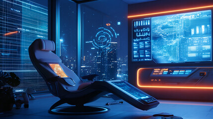 Wall Mural - A comfortable workspace with a reclining chair hologram