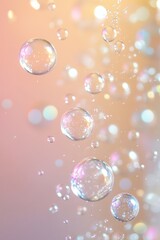 Poster - Softly glowing holographic bubbles float against a champagne gold gradient, creating a festive and elegant atmosphere ideal for stylish text overlay or invitations