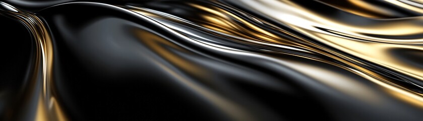 Poster - Elegant black velvet textures blend with shimmering gold and silver accents, creating a rich atmosphere perfect for modern design projects. Holographic reflections add depth and sophistication