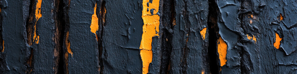 Wall Mural - Close-up of Peeling Paint on Wood Planks, Dark Grey and Orange