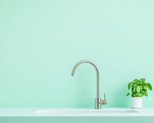 Poster - Scandinavian Minimalism in Smart Kitchens Brushed Steel Motion-Activated Faucet with Digital Temp Display - Innovative Fixtures for Eco-efficient Modern Homes