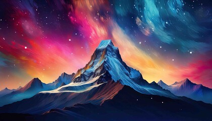 Wall Mural - colorful sky in the mountains vibrant color wallpaper illustration design with snow and nebula