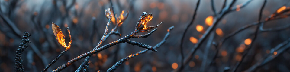 Wall Mural - Charred Branches with Embers After Fire