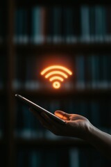 Aufkleber - Cybersecure Learning Environment Tablet with Wi-Fi Alert in Tech-Aesthetic Library - Enhancing Remote Education with Data Protection for Modern Students