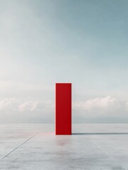 Poster - Modern Business Continuity Concept Minimalist Red Pillar in Open Sky Landscape - Contemporary Corporate Training Visual for Strategic Innovation and Resilience Planning