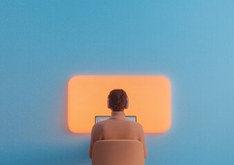 Aufkleber - Calm Tech Workspace Integrated Neon Privacy Screen with Second Monitor - Modern Flexibility for Digital Nomads and Remote Work Innovation