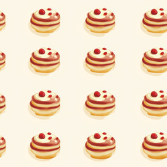 Wall Mural - Jelly doughnut flat illustration icons, Jelly doughnut continuous icon pattern