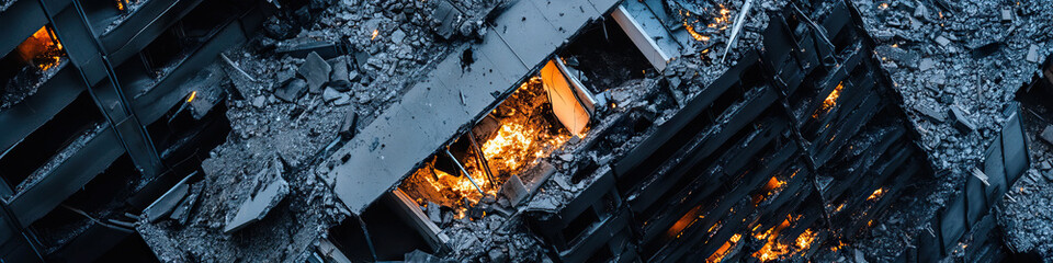 Sticker - Aerial View of Fire-Damaged Multi-Story Building