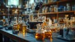 © Ummeya - Scientific Research Lab Microscope Flasks and Test Tubes with Yellow Liquid