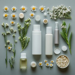 Poster - Skinminimalism in Organic Beauty Aloe, Oats, and Chamomile with Clean Skincare Bottles - Sustainable Beauty Branding and Natural Wellness Marketing