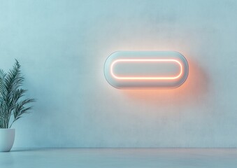 Aufkleber - Minimalist Smart Home Interface Neon-Lit Oval Panel on Textured Concrete for High-Tech Urban Living - Modern Integration for Sustainable Architecture and Smart Building Solutions