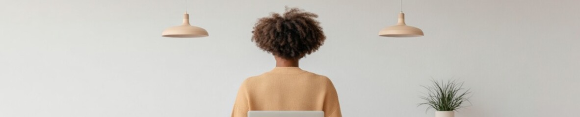Aufkleber - Scandinavian Home Office African Entrepreneur in Smart Casual with Productivity Apps at Sleek Desk – Modern Remote Work Efficiency and Minimalist Design for Business Innovation