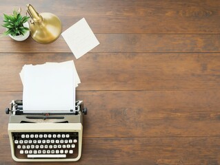 Aufkleber - Vintage Workspace Trend Antique Typewriter on Rustic Wood for Cultural Branding and Storytelling in Modern Office Design - Inspired Legacy and Historical Aesthetics