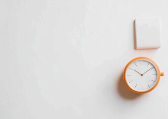 Poster - Minimalist Timepiece Design Vibrant Analog Clock on Pristine Surface - Contemporary Workspace Aesthetic and Mindful Office Planning for Enhanced Focus
