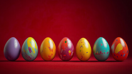 Wall Mural - easter eggs on a red background