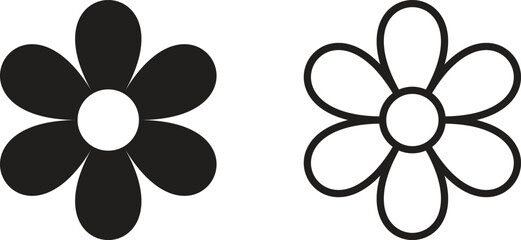 Poster - flower icon set in flat and line styles isolated on white background . black and white flower icon .
