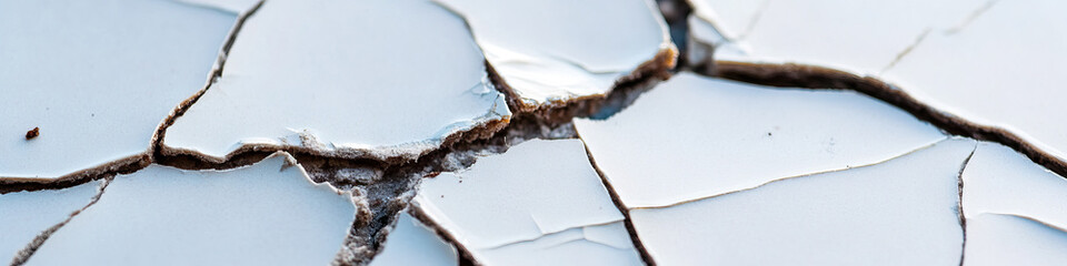 Close-up of Cracked White Paint on Brown Substrate