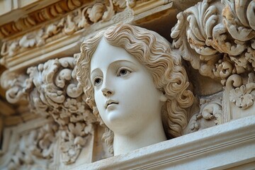 Wall Mural - A close-up shot of a woman's head statue, with intricate details and facial expressions