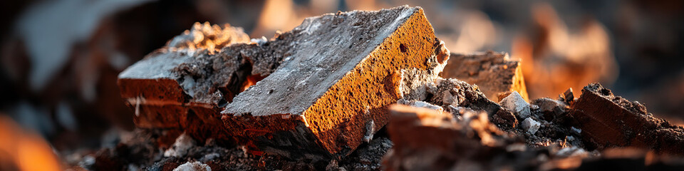 Sticker - Fire-Damaged Bricks and Debris Close-up