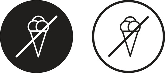 Poster - No ice cream icon in two styles . Ice cream prohibited icon . Vector illustration