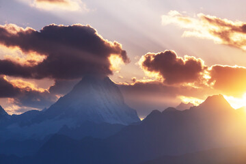 Wall Mural - Mountains on sunset