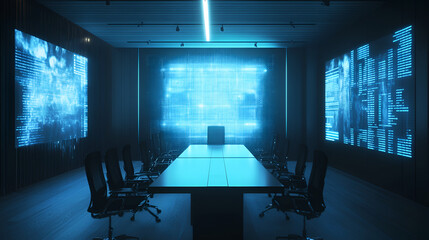 Wall Mural - A corporate training room with holographic simulation