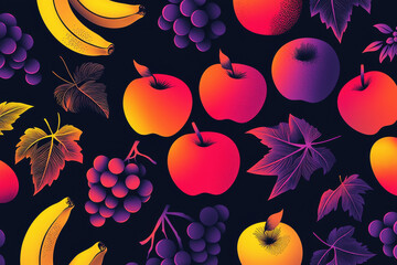 Poster - Vibrant abstract design featuring fruit silhouettes in bold gradient hues on a dark gray background
