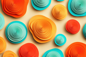 Poster - Vibrant abstract pattern of colorful irregular circles and wavy lines on a neutral background at high resolution