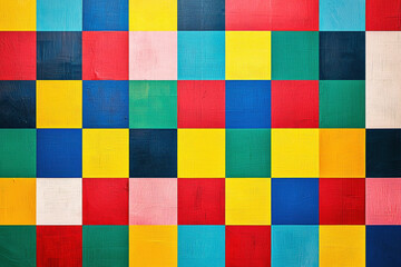 Poster - Vibrant checkered pattern filled with bold primary colors creates a playful, lively visual experience in seamless grid format