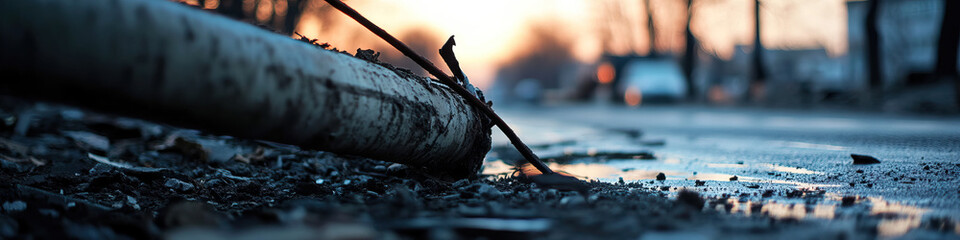 Wall Mural - Damaged Cylinder on Asphalt Road at Dusk