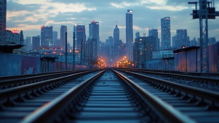 Sticker - Train track scene with city skyline in the background