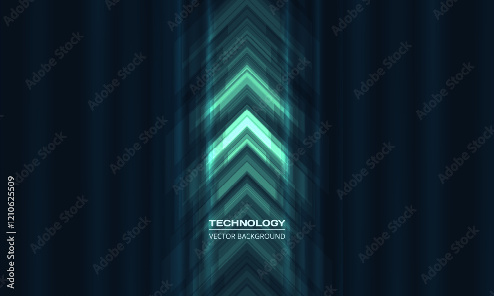 Green and blue technology arrows on dark futuristic abstract background ...