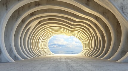 Poster - Interior of a modern white building with a stunning vista of the ocean