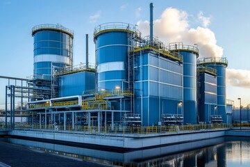 Poster - Water purification plant reflecting on the water at sunset