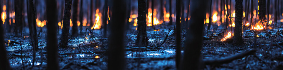 Wall Mural - Forest Fire at Night: Ground-Level View