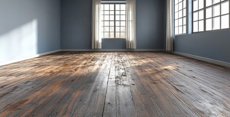 Poster - A minimalist room that is bright, with large windows and sheer curtains