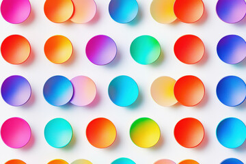 Poster - Vibrant pattern of circles in rainbow gradient arranged in a neat grid on a clean white background