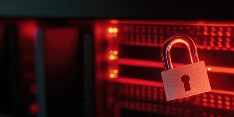 Poster - A padlock icon on a computer screen with red lights indicating security or protection