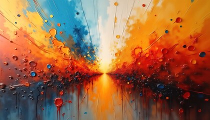 Aufkleber - Vibrant abstract artwork. Fluid colours create dynamic pattern. Intense energy flows across canvas. Modern style art piece. Suitable for contemporary home decor. Abstract expressionism meets