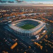 © Ева Поликарпова - Aerial view of a soccer stadium surrounded by trees, great for sports or nature themed projects