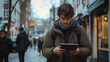 © Svitlana - Urban man holdin tablet computer on street. Young man searching information using an tablet computer
