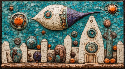 Poster - A house-shaped, abstract composition with lively colors